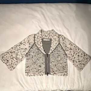 Brian Reyes Cropped Wool Sweater Blazer Jacket S Bell 3/4 Sleeve speckled gray